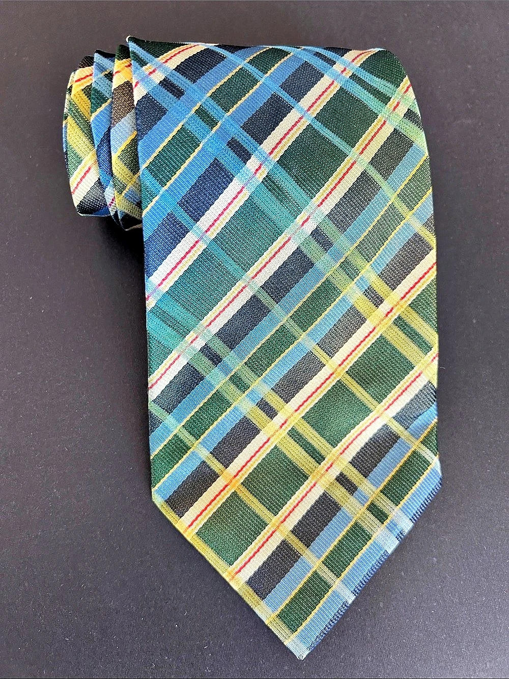 OLIVER Men's Plaid Tie in Green & Blue Like New